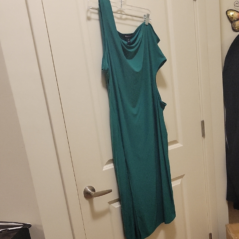 PrettyLittleThing Teal One-Shoulder Dress